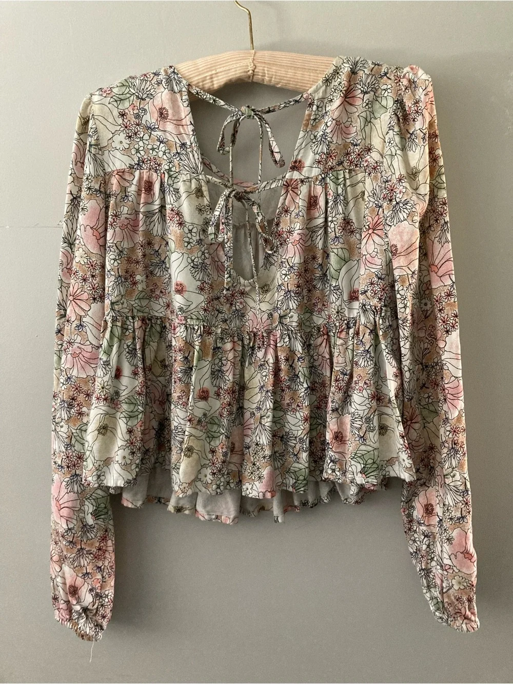 Arizona Jean Company Floral Tiered Peasant Top - Pink, Cream & Green - Picture 2 of 4